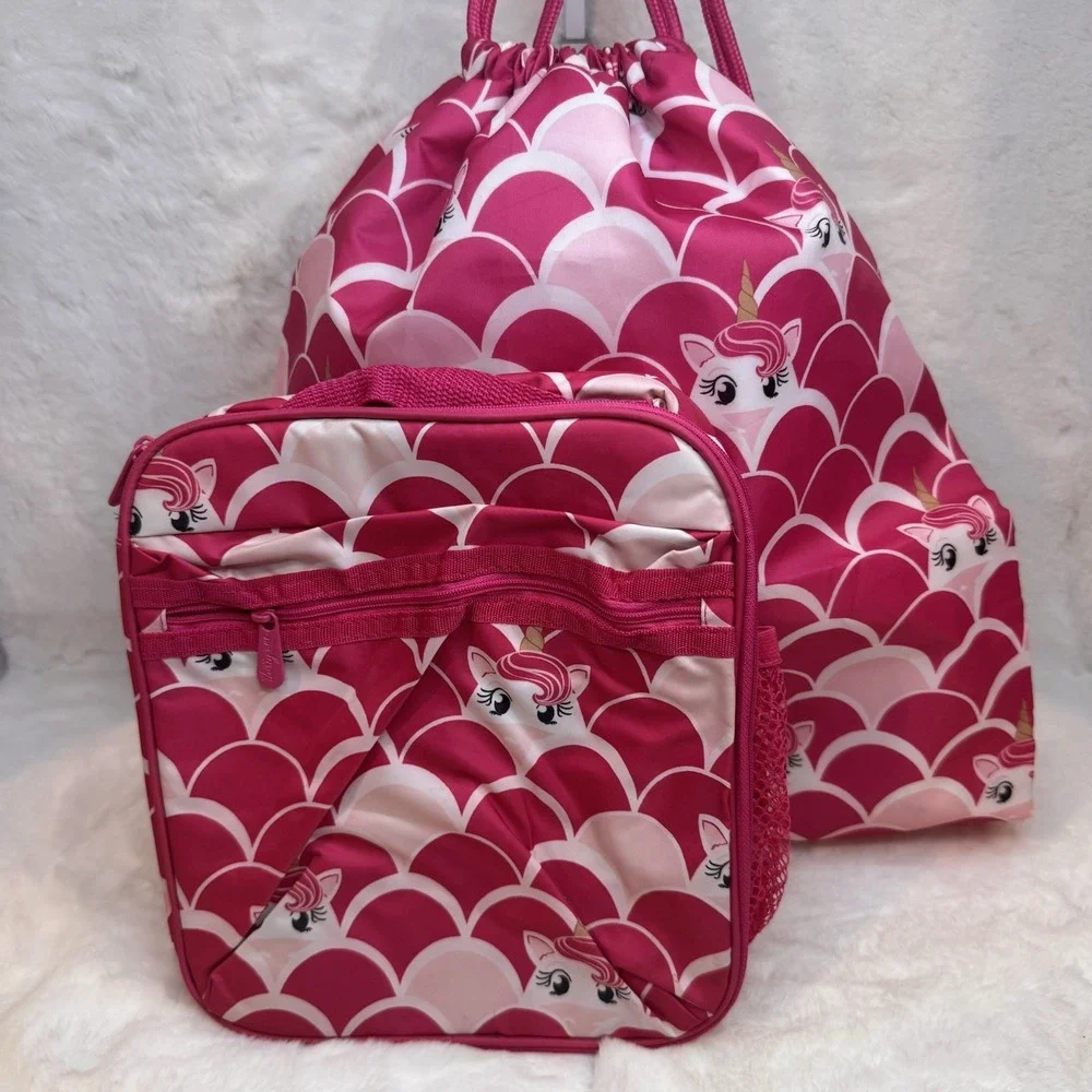 Thirty One Girls Unicorn Bundle ~ Thermal Lunch Box With Matching Cinch Sac Pink